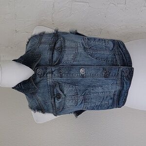 Candie’s VTG Y2K Cropped Jean Vest Distressed Denim Button Up Britney Spears